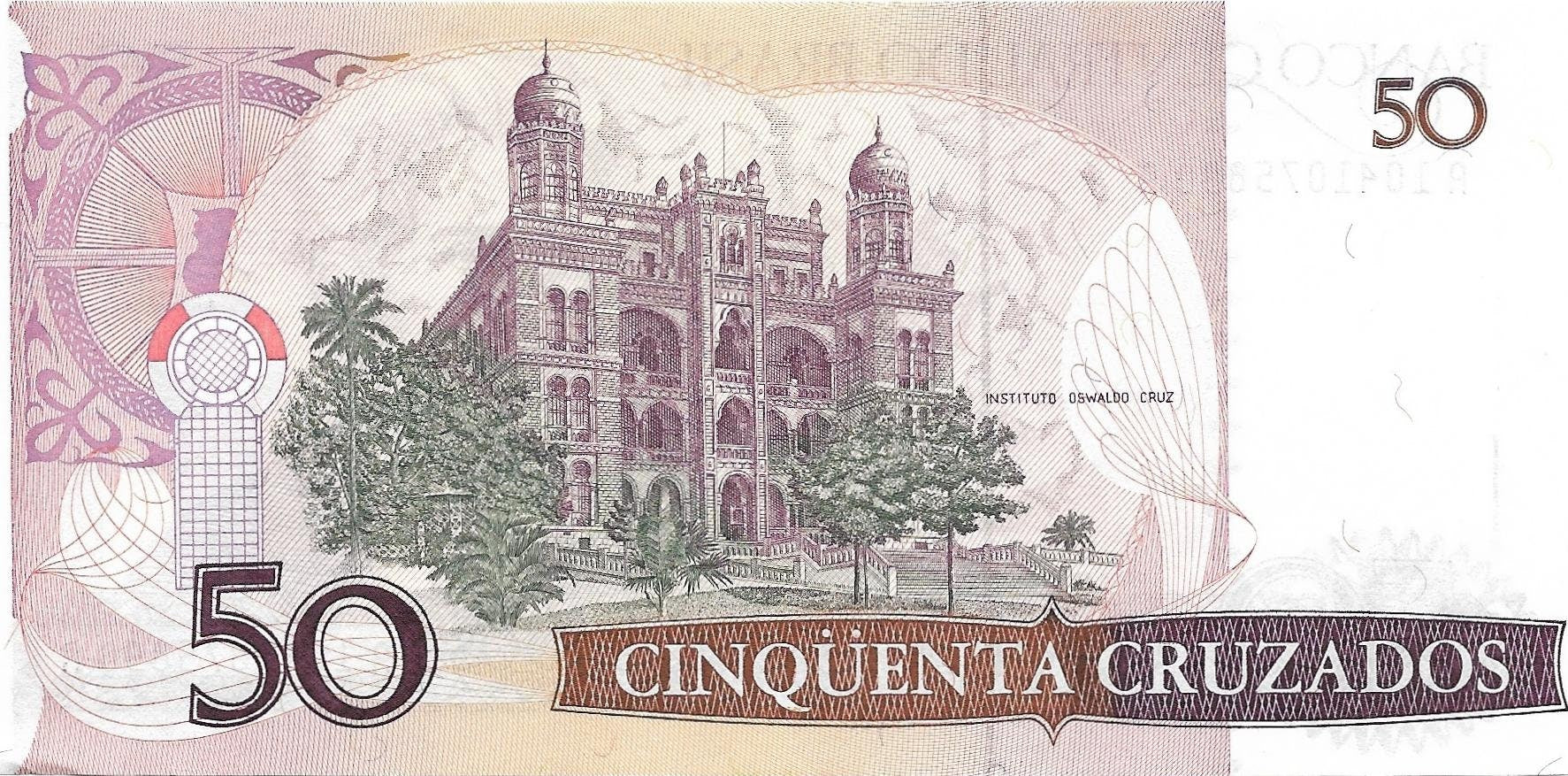 Brazil 50 Cruzados Banknote; P - 210a; UNC from 1986 ~ Scientist featured