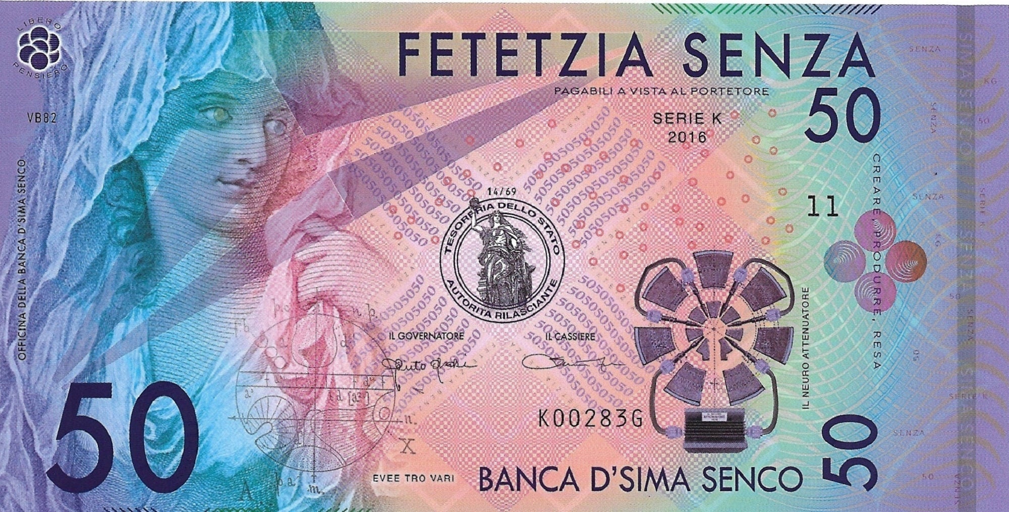 Banca D'Sima Senza 50 SENZA; Polymer; Limited Private Issue Fantasy Note; Celebrating Art & Invention