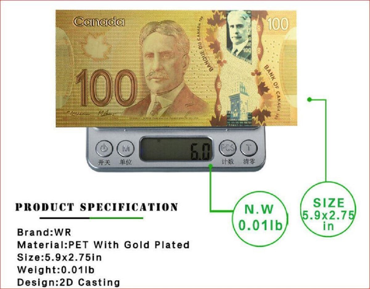 Canada 100 Dollars FANTASY .9999 GOLD FOiL Note with COA