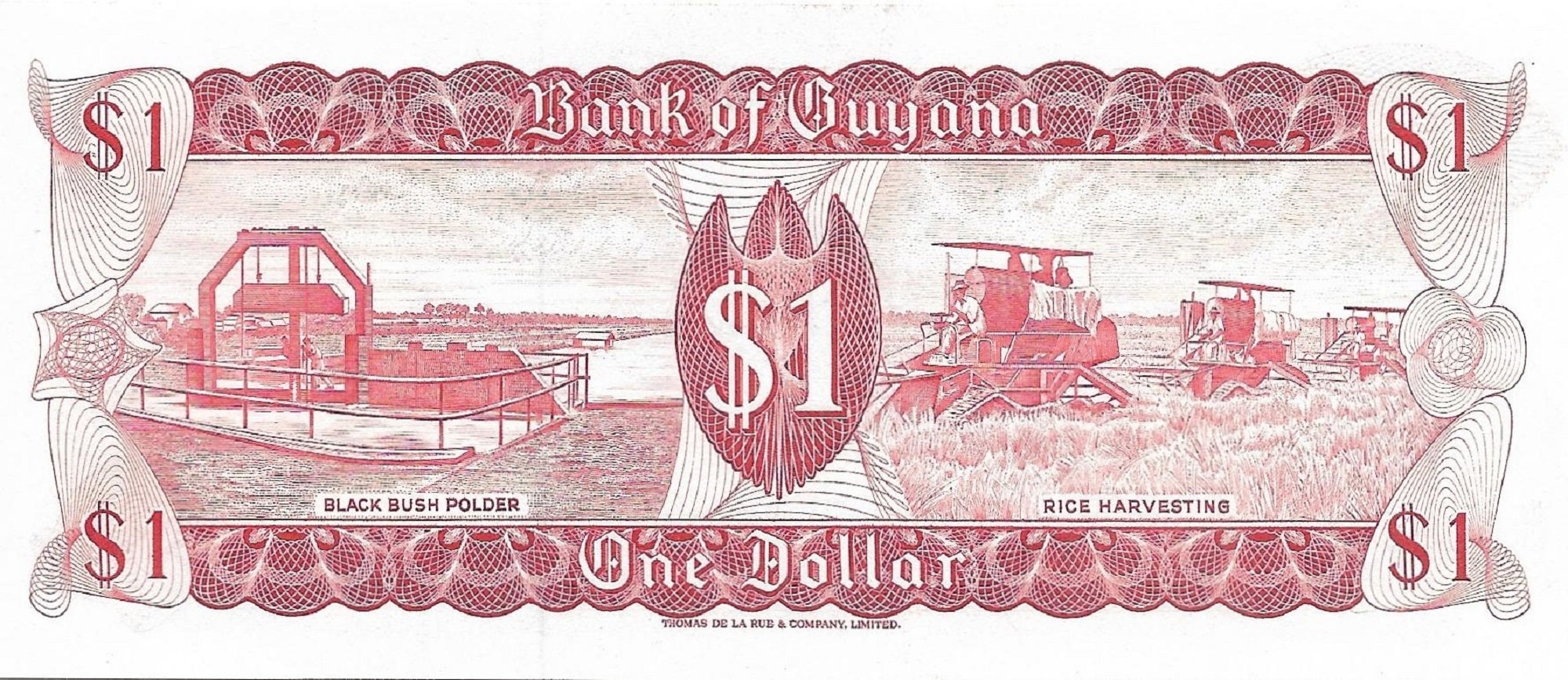 Guyana 1 Dollar, P-21f, 1989; UNCIRCULATED featuring the Kaieteur Waterfalls