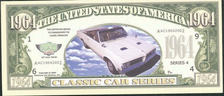 LOT of 5 CLASSIC CARS Series Fantasy Notes ~ Features 5 Vintage Beloved Cars