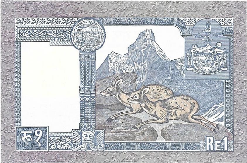 NEPAL 1 Rupee; P-22; UNCIRCULATED from 1974; Featuring Mount Everest and Musk Deer