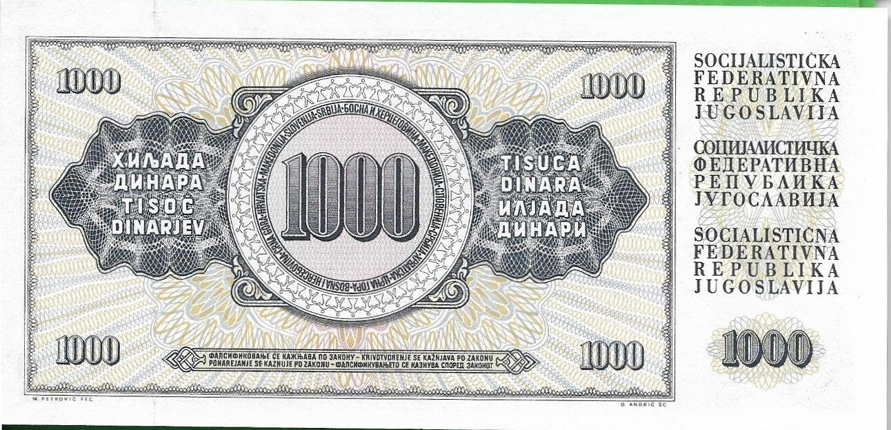 YUGOSLAVIA - Lot of 3 Banknotes from 1970's and 1980's; Features Nicola Tesla & Peace Statue