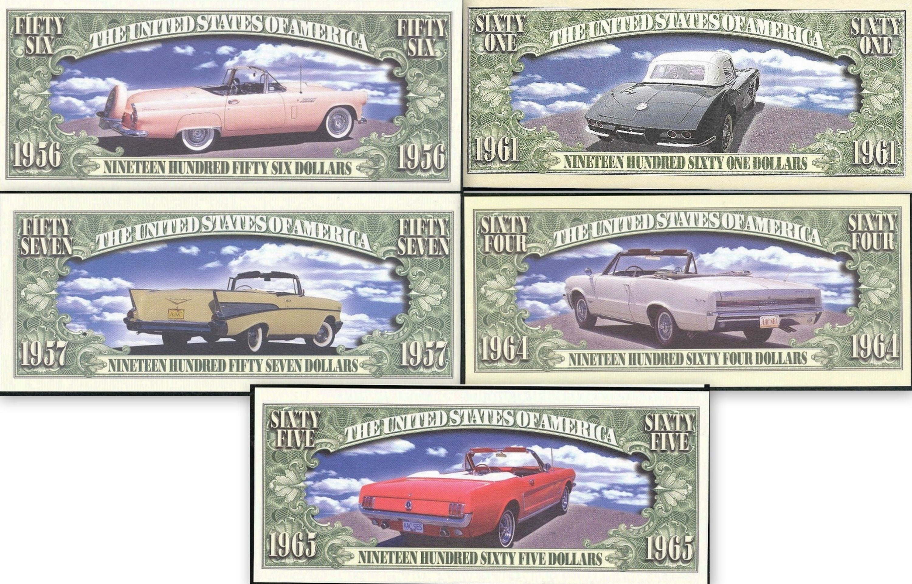 LOT of 5 CLASSIC CARS Series Fantasy Notes ~ Features 5 Vintage Beloved Cars