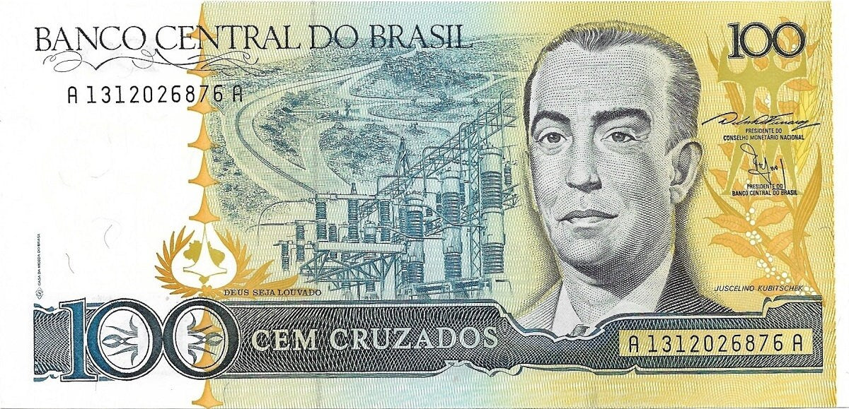 BRAZIL 5 Banknote SET; 10 Cruzados to 200 Cruzeiros; Uncirculated 1986 -90; Historical Set