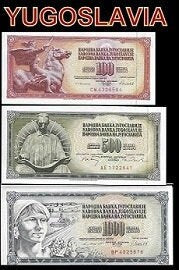 YUGOSLAVIA - Lot of 3 Banknotes from 1970's and 1980's; Features Nicola Tesla & Peace Statue