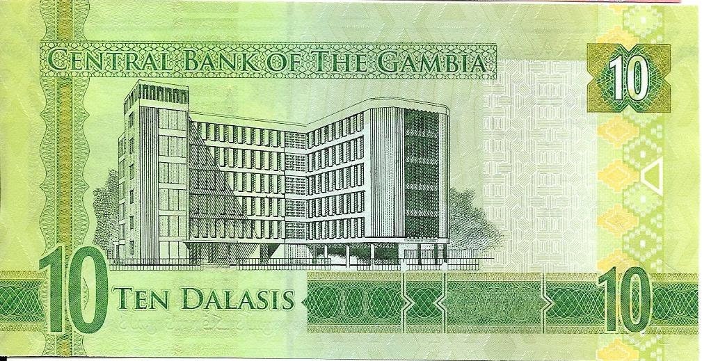 GAMBIA 10 Dalasis Banknote; P -32, UNCIRCULATED; Featuring a Sacred Ibis and a CROCODILE Head as Watermark