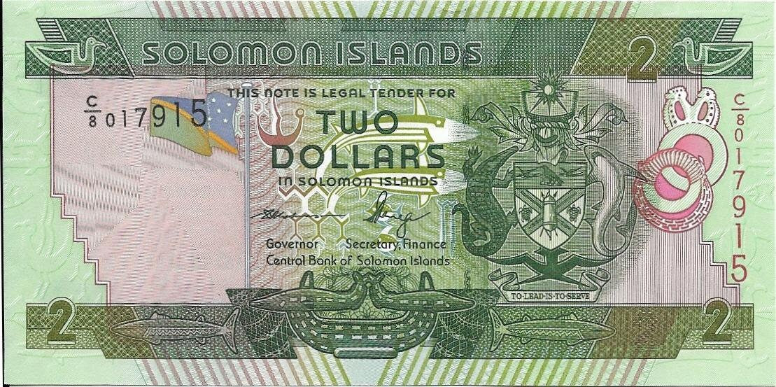 SOLOMON ISLANDS 2 Dollars, P-25, UNCIRCULATED, 2011; Community Fishing Scene