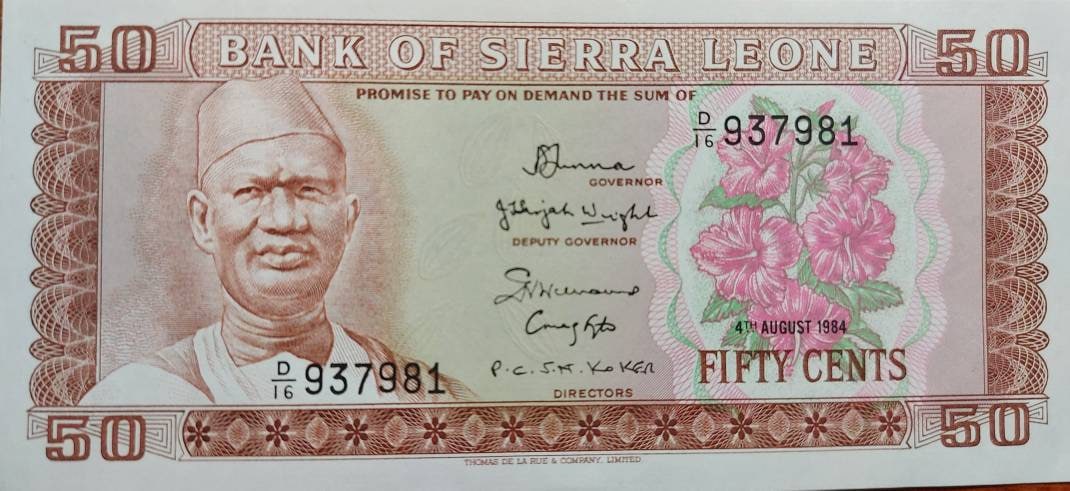 SIERRA LEONE 50 Cents P-4e; UNCIRCULATED from 1984; Featuring Flowers