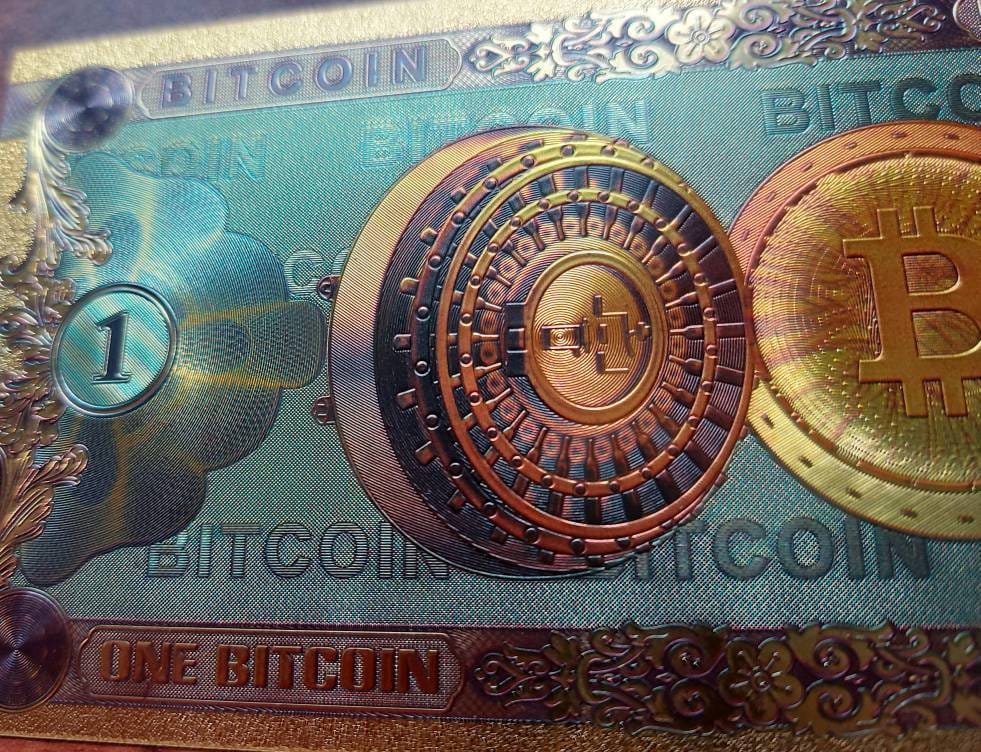 BITCOIN Cryptocurrency .9999 GOLD FOIL Note; Come with Holder and Certificate of Authenticity