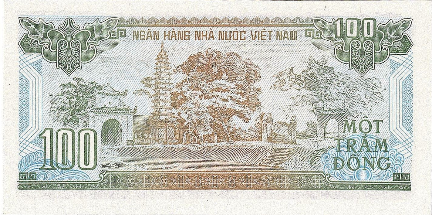 VIET NAM 100 Dong Banknote; P - 105a; UNCIRCULATED from 1991; Features a Temple