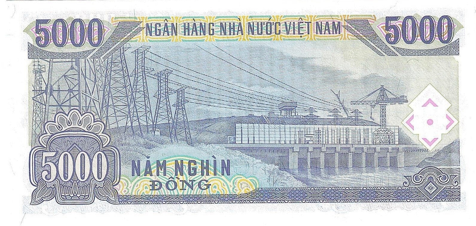 VIET NAM 5000 Dong Banknote; P - 108; UNCIRCULATED from 1991; Features Ho Chi Minh & Electric Lines