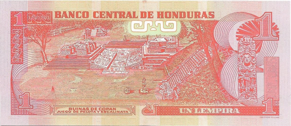 HONDURAS 1 Lempira Banknote; P-96; UNCIRCULATED from 2012; featuring the Myan Ruins of Copan