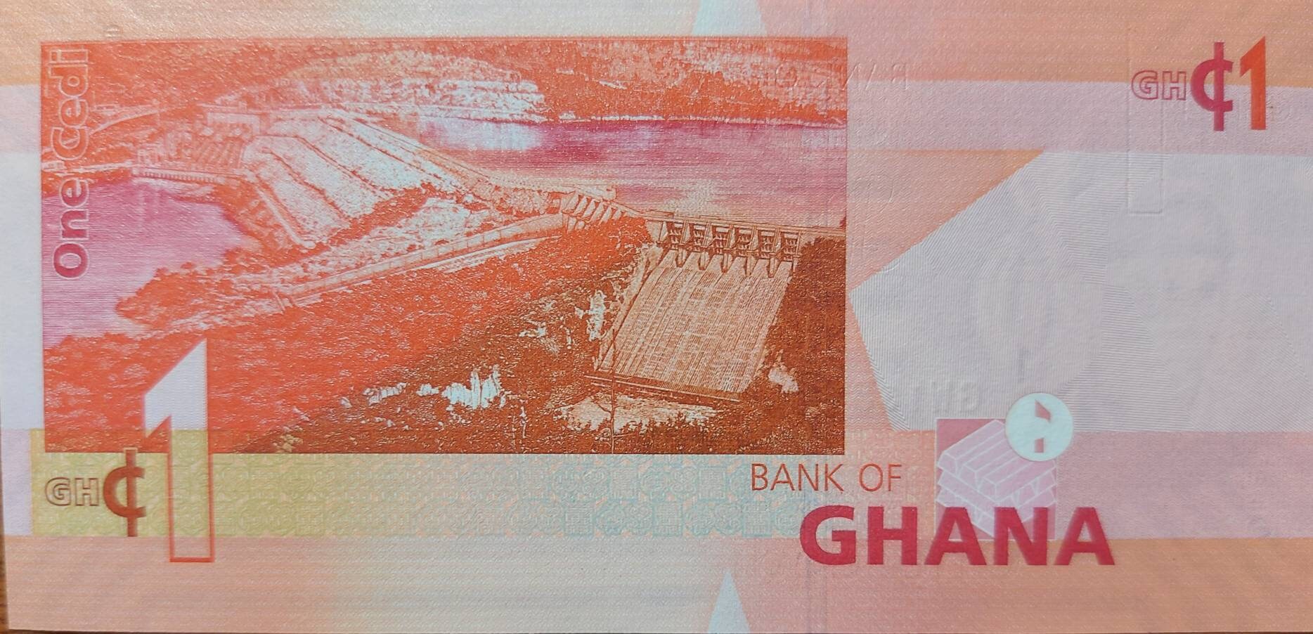 GHANA 1 Cedi Banknote; P- 37f; 2015; UNCIRCULATED; Features Qwame Nkruma. other leaders and a Dam