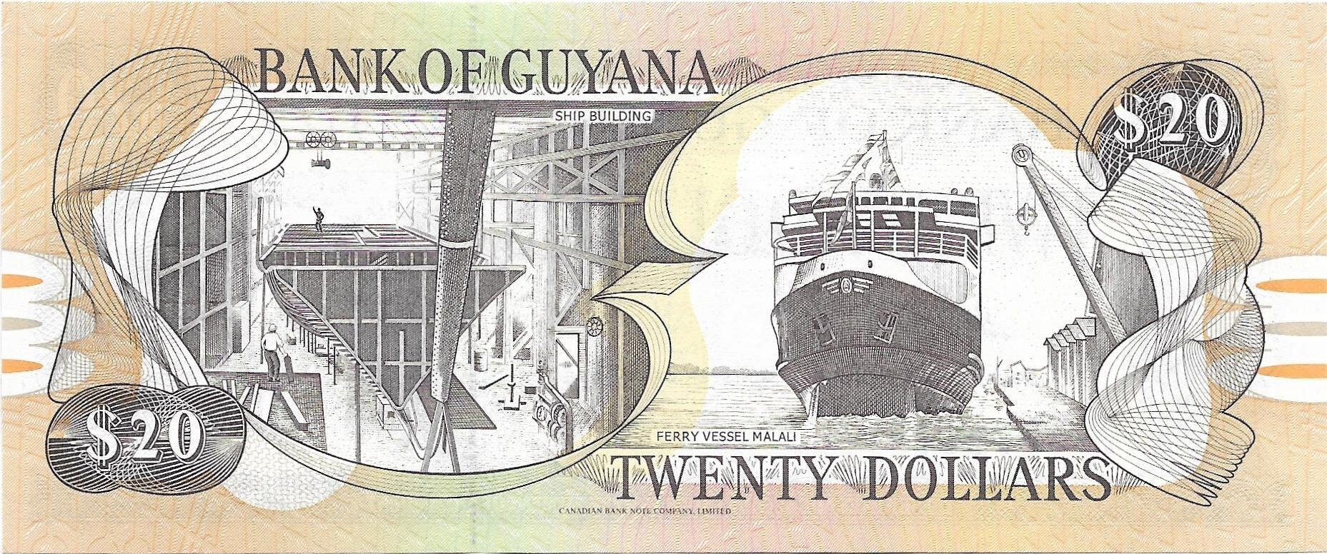 Guyana 20 Dollars, P-30e; UNCIRCULATED; features the Kaieteur Waterfalls