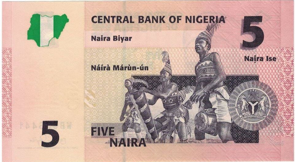 NIGERIA 5 Niara Banknote from 2006; P - 32a,  UNCIRCULATED; features Drum Players