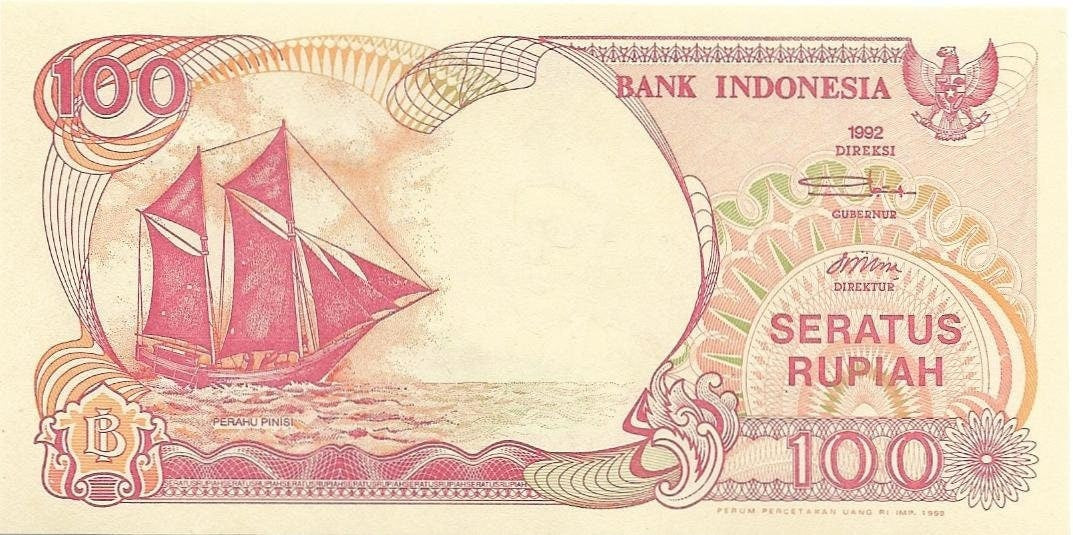 INDONESIA 100 Rupiah, P- 127g, UNCIRCULATED, 1992; Printed 1999; features a Volcano; SAILBOAT