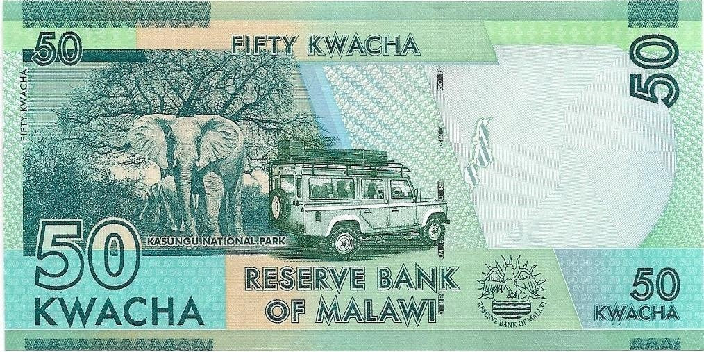 MALAWI 50 Kwacha, P-64c; UNCIRCULATED, 2016; ELEPHANT featured