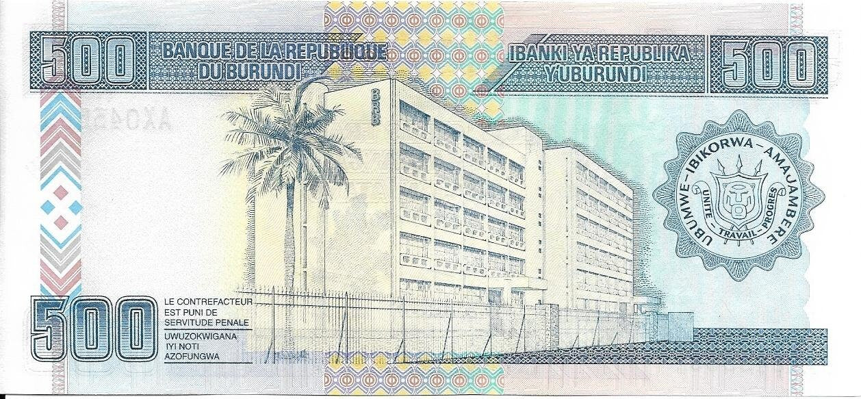 BURUNDI 500 Francs; P - 38d, UNCIRCULATED, 2007 Issue features a Native Painting - Very Colorful