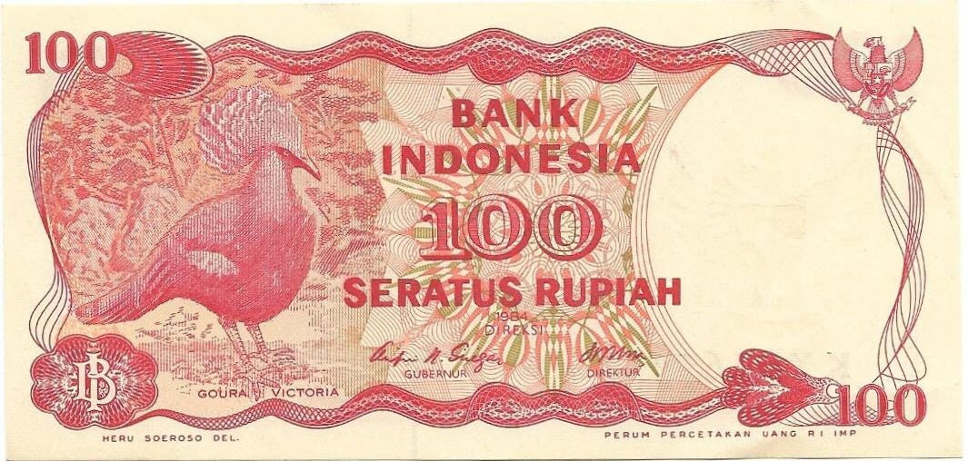 INDONESIA 100 Rupiah, P- 122, UNCIRCULATED, 1984; features the Asahan Dam; Crowned Pigeon