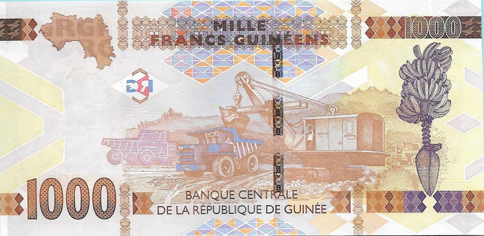GUINEA 1000 Francs Banknote; P - 48b; UNCIRCULATED; from 2017 featuring Young Woman and Dump Truck