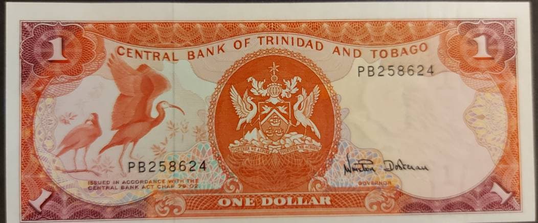 TRINIDAD & TOBAGGO 1 Dollar Banknote; P -36d, UNCIRCULATED from 1985; Featuring Scarlet Ibis
