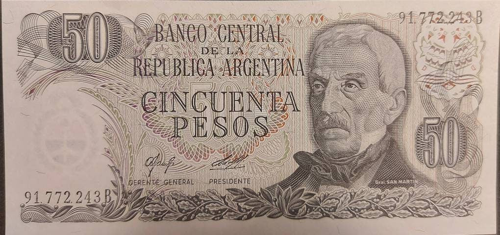 Argentina 50 Pesos, P-301b, 1976, UNCIRCULATED; Features Hot Springs at Jujuy