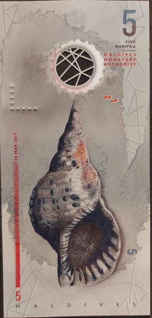 MALDIVES 5 Rufiyaa P-A26 from 2017, UNCIRCULATED; POLYMER; featuring a Soccer Player