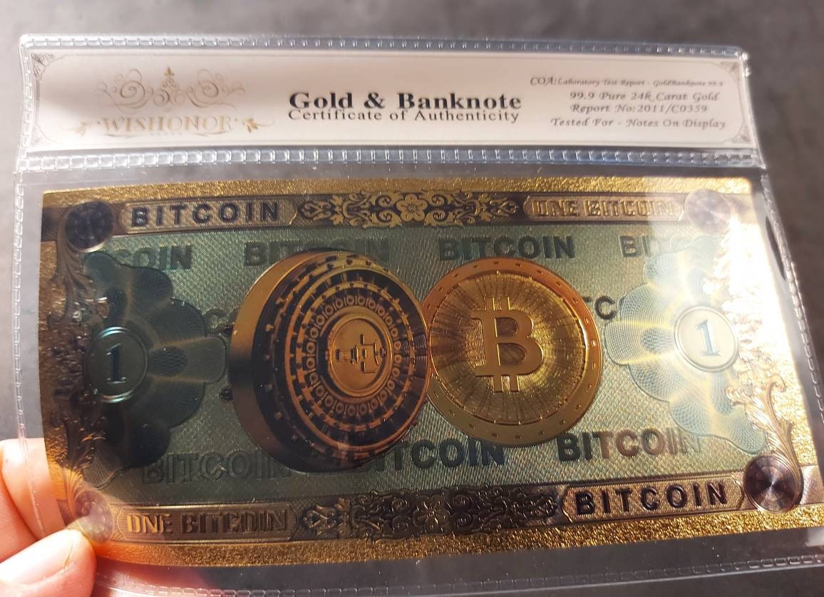 BITCOIN Cryptocurrency .9999 GOLD FOIL Note; Come with Holder and Certificate of Authenticity