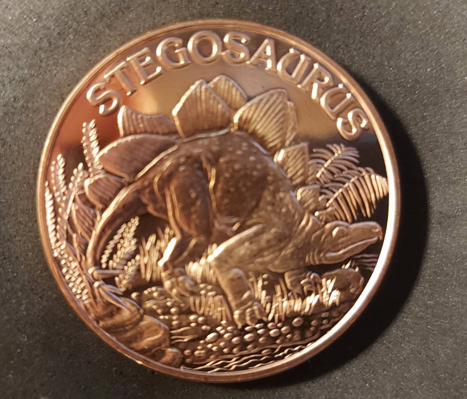 STEGOSAURUS in 1 Oz. COPPER Collector Rounds; in 2x2 Holder ~ 1 OZ Pure .999 Copper