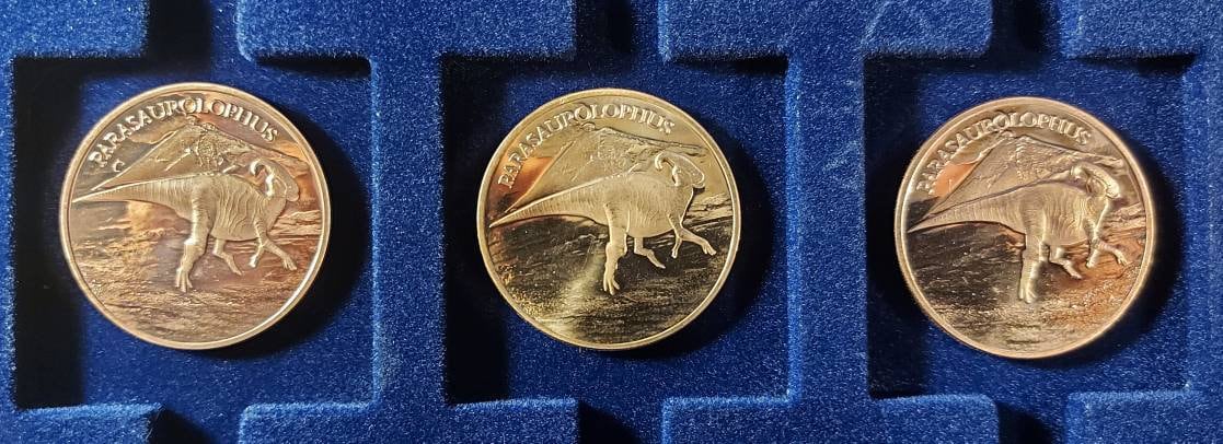 PARASAUROLOPHUS in 1 Oz. COPPER Collector Rounds; in 2x2 Holder ~ 1 OZ Pure .999 Copper