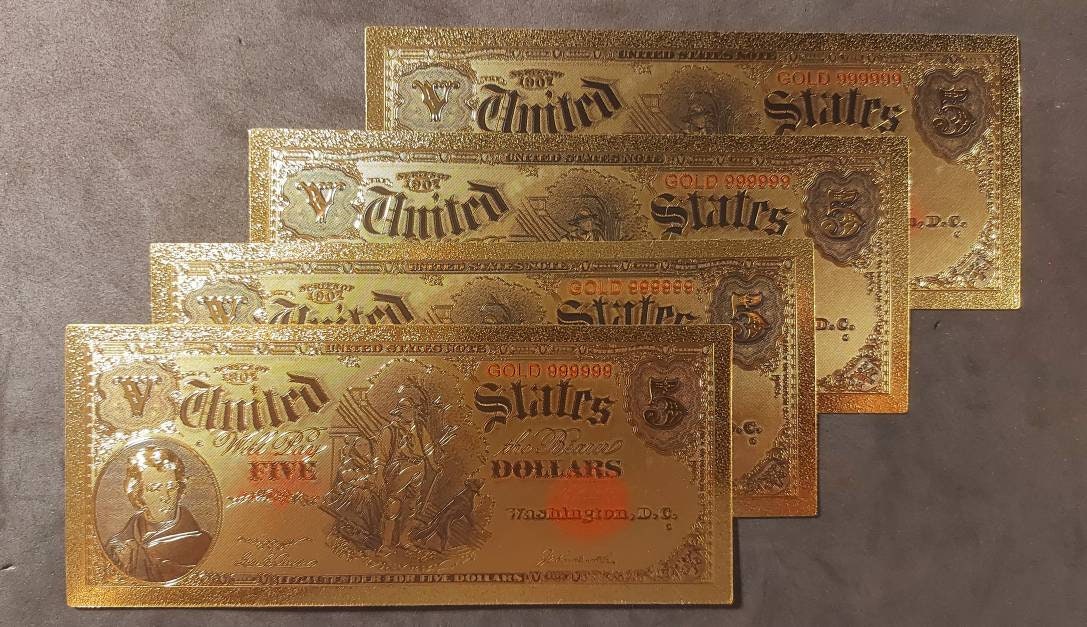 Series of 1907 ~ 5 Five Dollar "Woodchopper" Note ~ .9999 GOLD FOIL Note