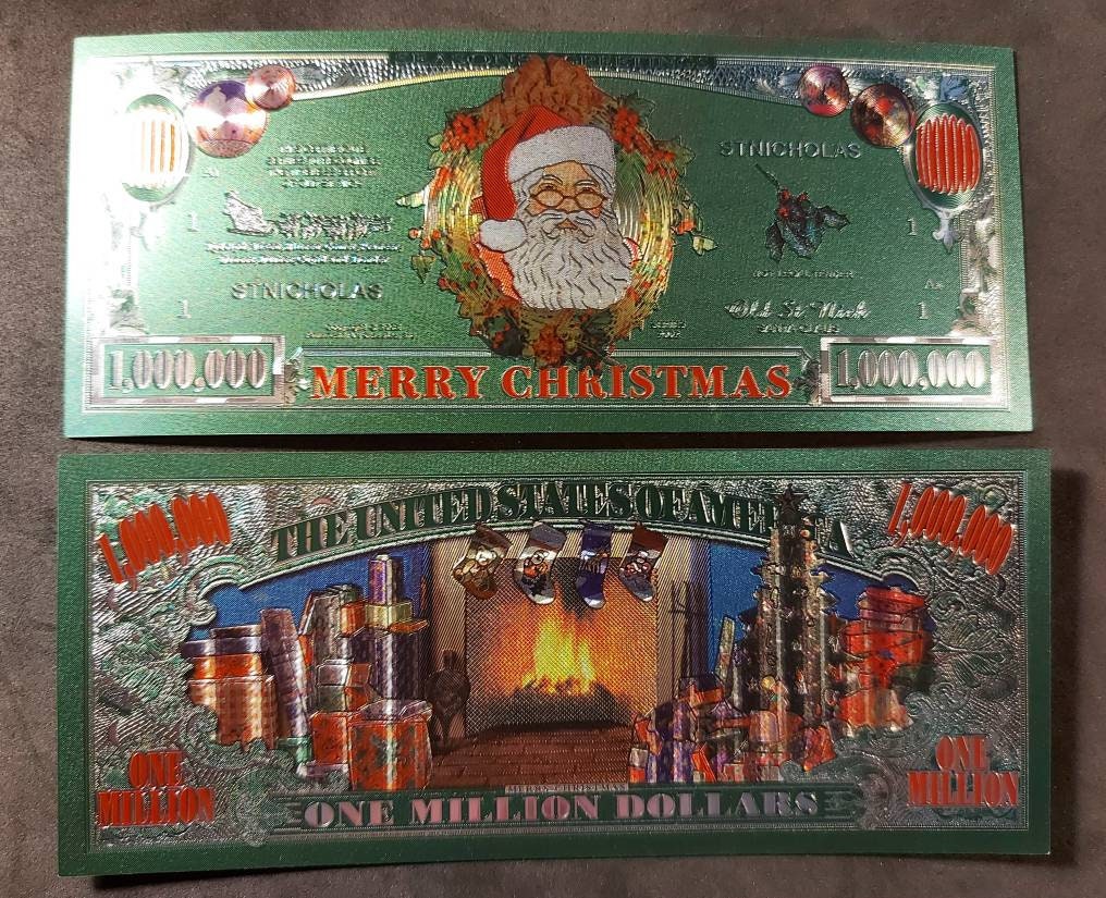 Merry Christmas Green and Color FOIL Note; Features an Xmas Tree and Presents