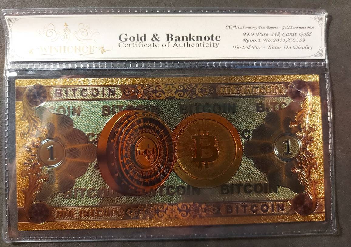 BITCOIN Cryptocurrency .9999 GOLD FOIL Note; Come with Holder and Certificate of Authenticity