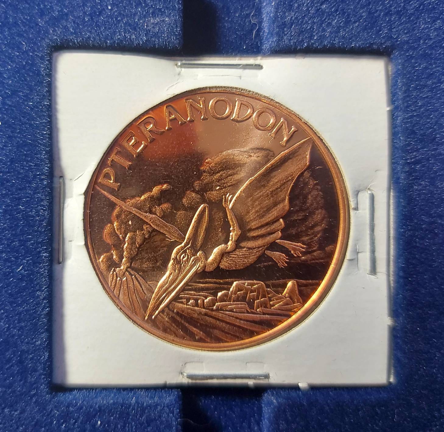 PTERANODON in 1 Oz. COPPER Collector Rounds; in 2x2 Holder ~ 1 OZ Pure .999 Copper