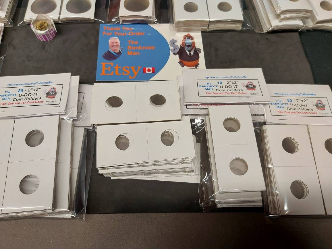 COIN HOLDERS ~ 2"x2" Coin Flips - Bundle of 25 ~ Penny or Dime Size (20.5mm); Made in Canada