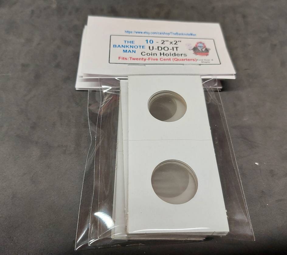 COIN HOLDERS ~ 2"x2" Coin Flips - Bundle of 10 ~ 25 Cent/ Quarter Size (27.5 mm); Made in Canada