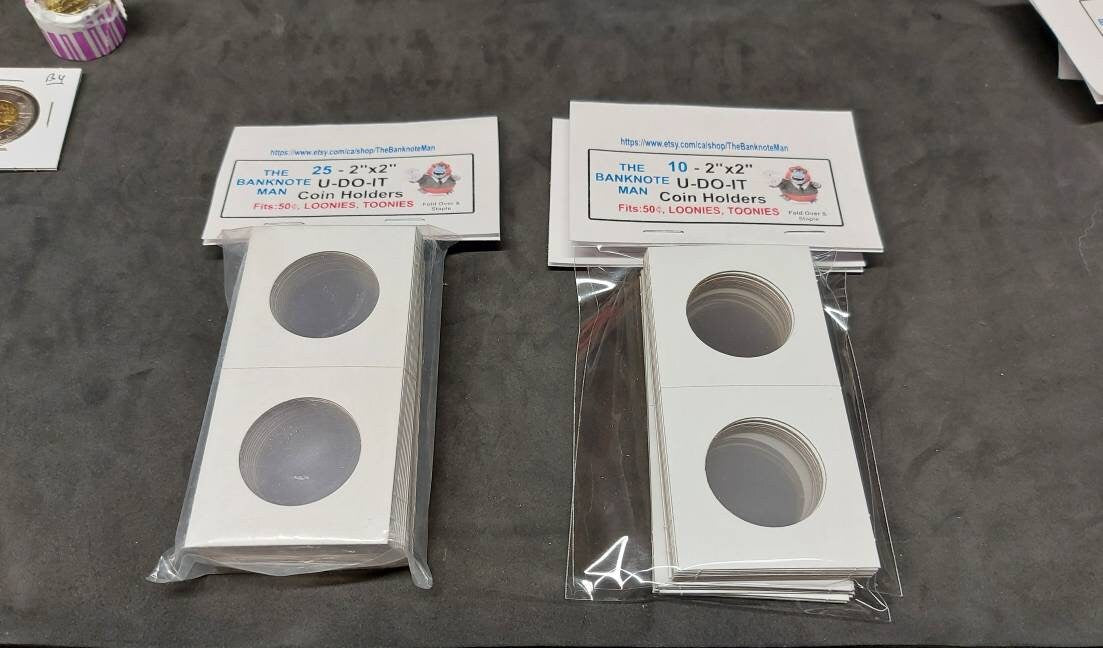 COIN HOLDERS ~ 2"x2" Coin Flips - Bundle of 10 ~ 50 Cent; Loonie; Twonie Size (31.5 mm); Made in Canada