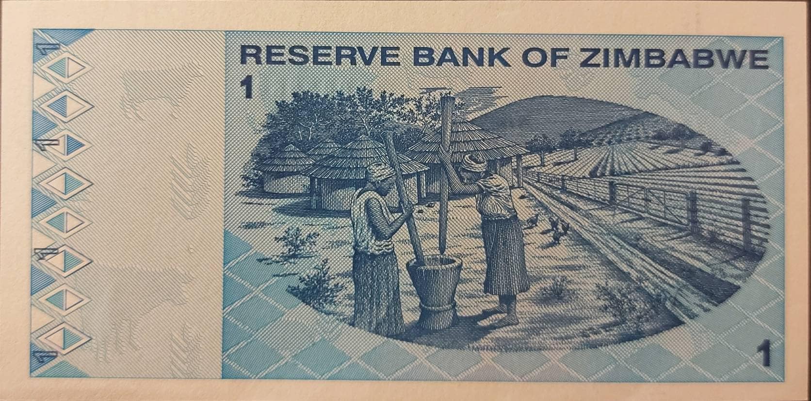 ZIMBABWE 1 Dollar, UNCIRCULATED; P-92 from 2009; featuring the Chiremba Balancing Rock and Women working