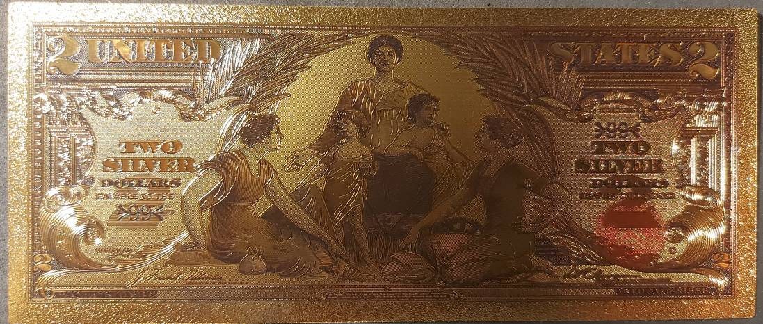 Educational Series of 1896 ~ 2 Dollar "Neoclassical Allegorical" Note ~ .9999 GOLD FOIL Note