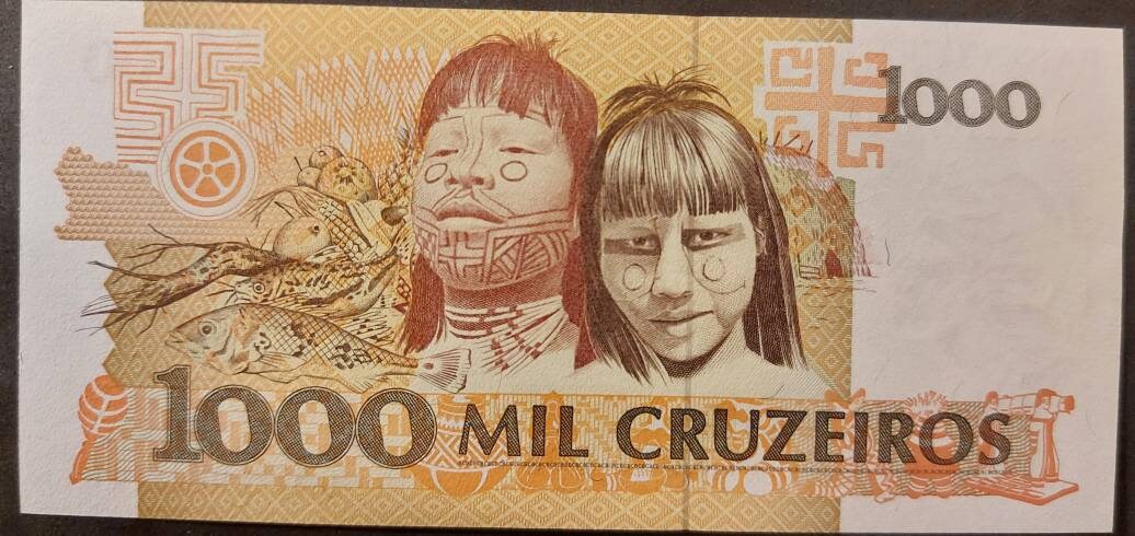 BRAZIL 1000 Cruzeiros; P-231a; Uncirculated from 1990; features a map of Brazil, Native Children and C Rondon
