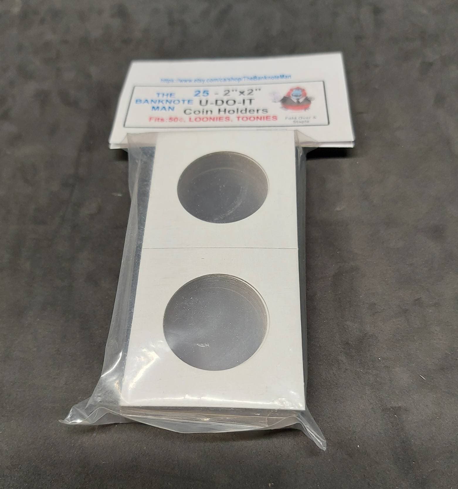 COIN HOLDERS ~ 2"x2" Coin Flips - Bundle of 25 ~ 50 Cent; Loonie; Twonie Size (31.5 mm); Made in Canada