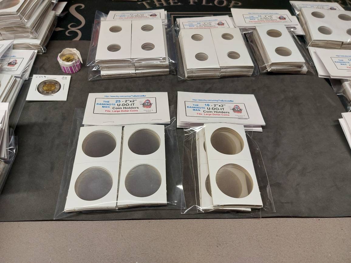 COIN HOLDERS ~ 2"x2" Coin Flips - Bundle of 10 ~ Nickel or Silver Dollar Size (39 mm); Made in Canada