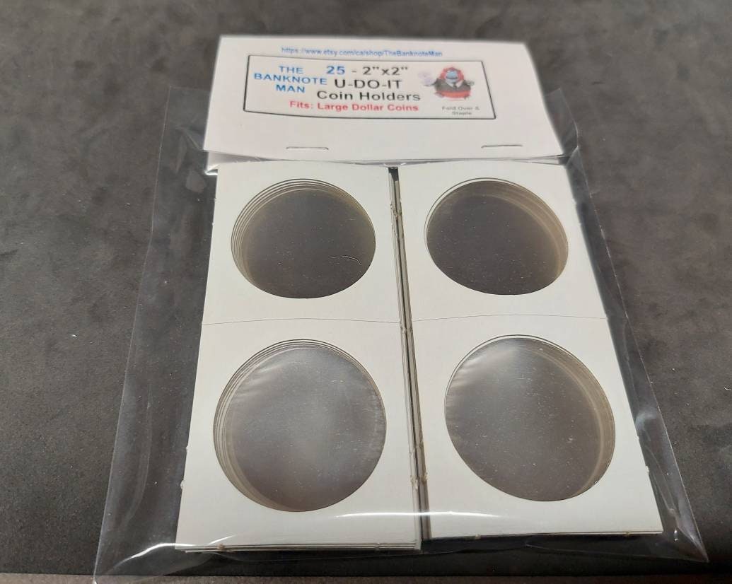COIN HOLDERS ~ 2"x2" Coin Flips - Bundle of 25 ~ Nickel or Silver Dollar Size (39 mm); Made in Canada