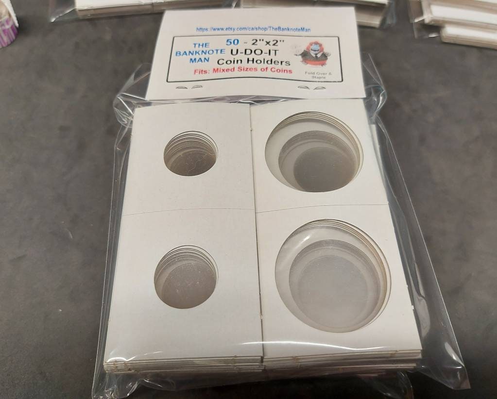 COIN HOLDERS ~ 2"x2" Coin Flips - Bundle of 50 ~ All Coins Mixed Sizes; Made in Canada