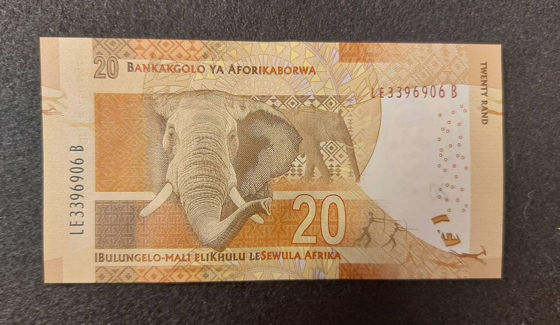 SOUTH AFRICA 20 Rand; P-139b; Uncirculated, 2016; features a Nelson Mandela and a Beautiful ELEPHANT