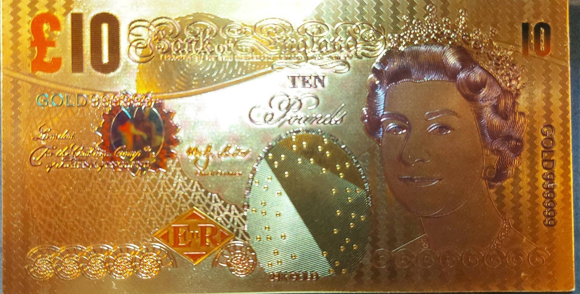 ENGLAND 10 Pounds ~ Queen ELIZABETH II .9999 Color Foil Note; Charles Darwin; Hummingbird