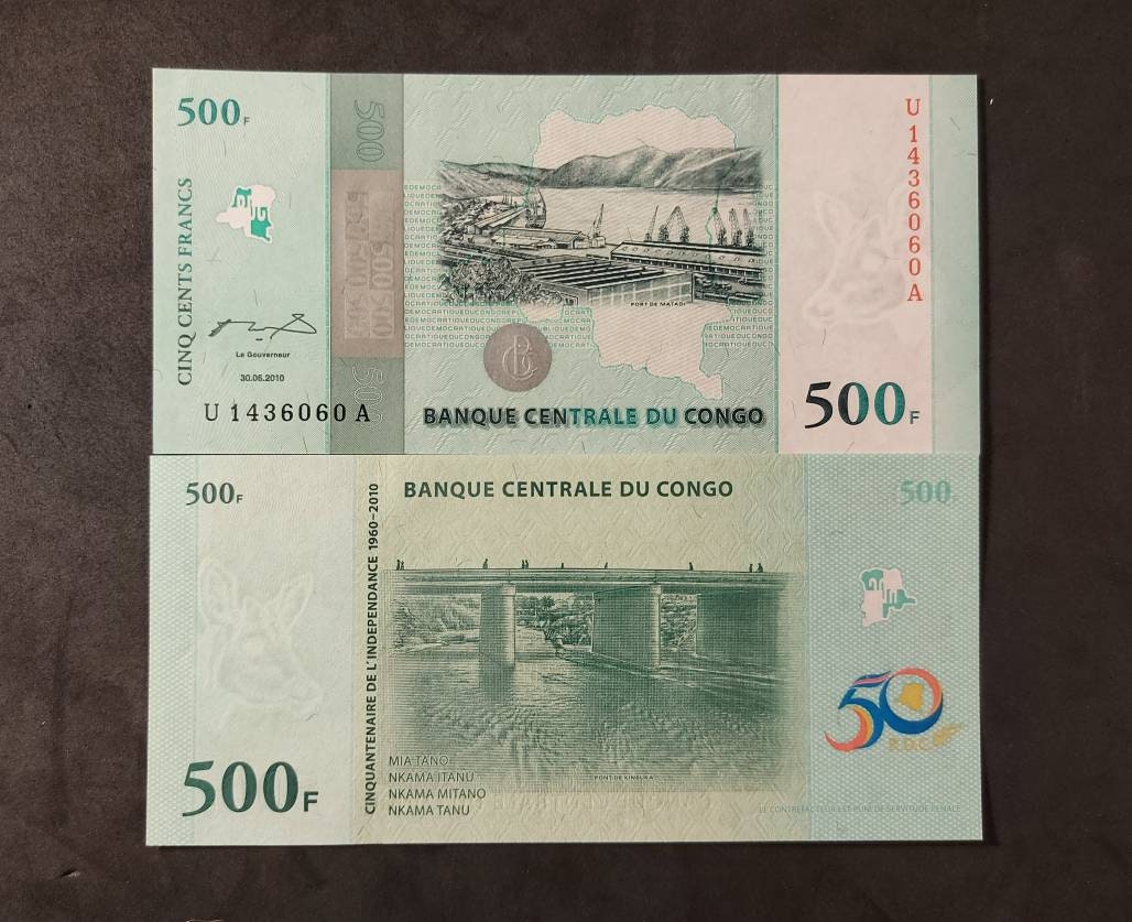 CONGO 500 Francs Banknote; P-100 - UNCIRCULATED from 2010; Features 50th Anniversary of Independence