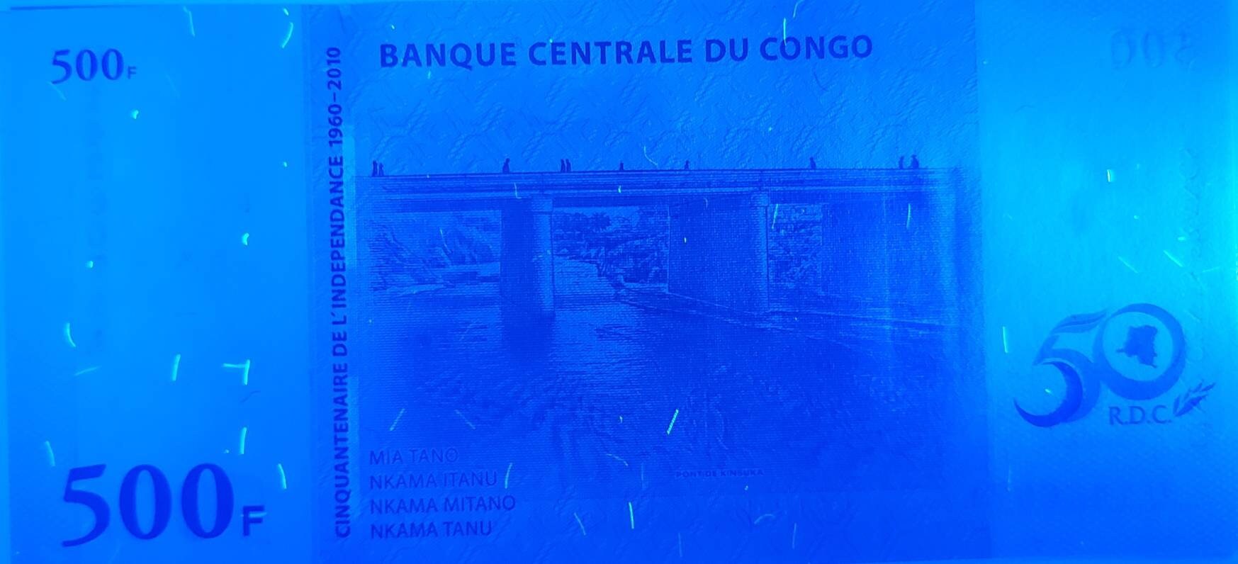 CONGO 500 Francs Banknote; P-100 - UNCIRCULATED from 2010; Features 50th Anniversary of Independence