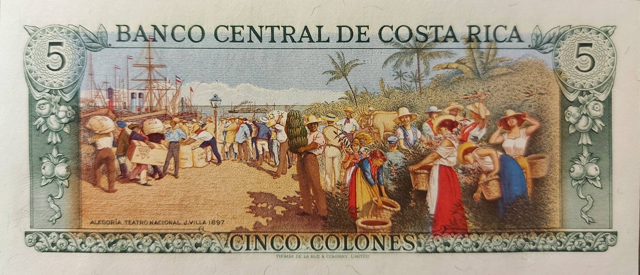 Costa Rica 5 Colones, P-236e; UNCIRCULATED, 1992; beautiful note